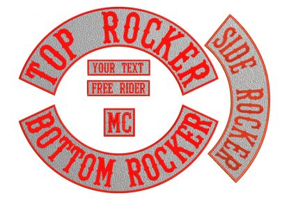 6Pcs REFLECTIVE SET:Bottom,Top,Side Rocker 2xTag MC, Embroidered Patch, Custom Embroidered, Custom Embroidery, Motorcycle Patch, Back Patch