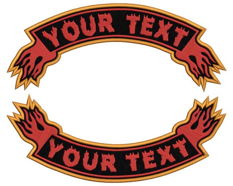 Double Flame Top, Bottom Rocker, Embroidered Patch, Custom Embroidered, Custom Embroidery, Biker Patch, Motorcycle Patch