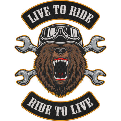 Live to Ride Ride to Live Bear Biker Patch – Large 3-Piece Embroidered Motorcycle Back Patch 33x43cm-13x17"