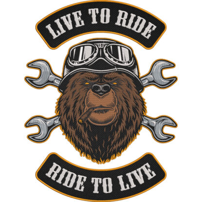 Live to Ride Ride to Live Bear Smoking Biker Patch – Large 3-Piece Embroidered Motorcycle Back Patch 33x43cm-13x17"