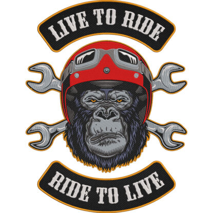 Live to Ride Ride to Live Gorilla Helmet Biker Patch – Large 3-Piece Motorcycle Rocker Mechanic Skull 33x43cm-13x17"