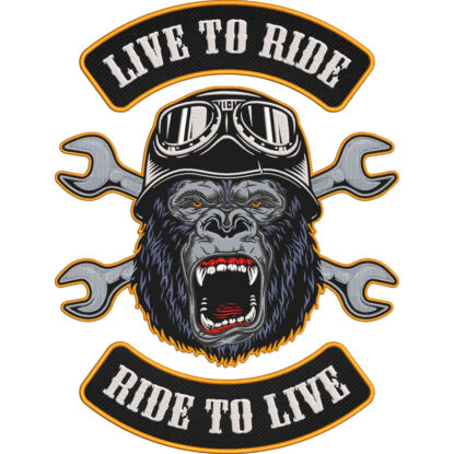 Live to Ride Ride to Live Gorilla Biker Patch – Large 3-Piece Embroidered Motorcycle Back Patch – Rocker Mechanic Skull Style 33x43cm-13x17"