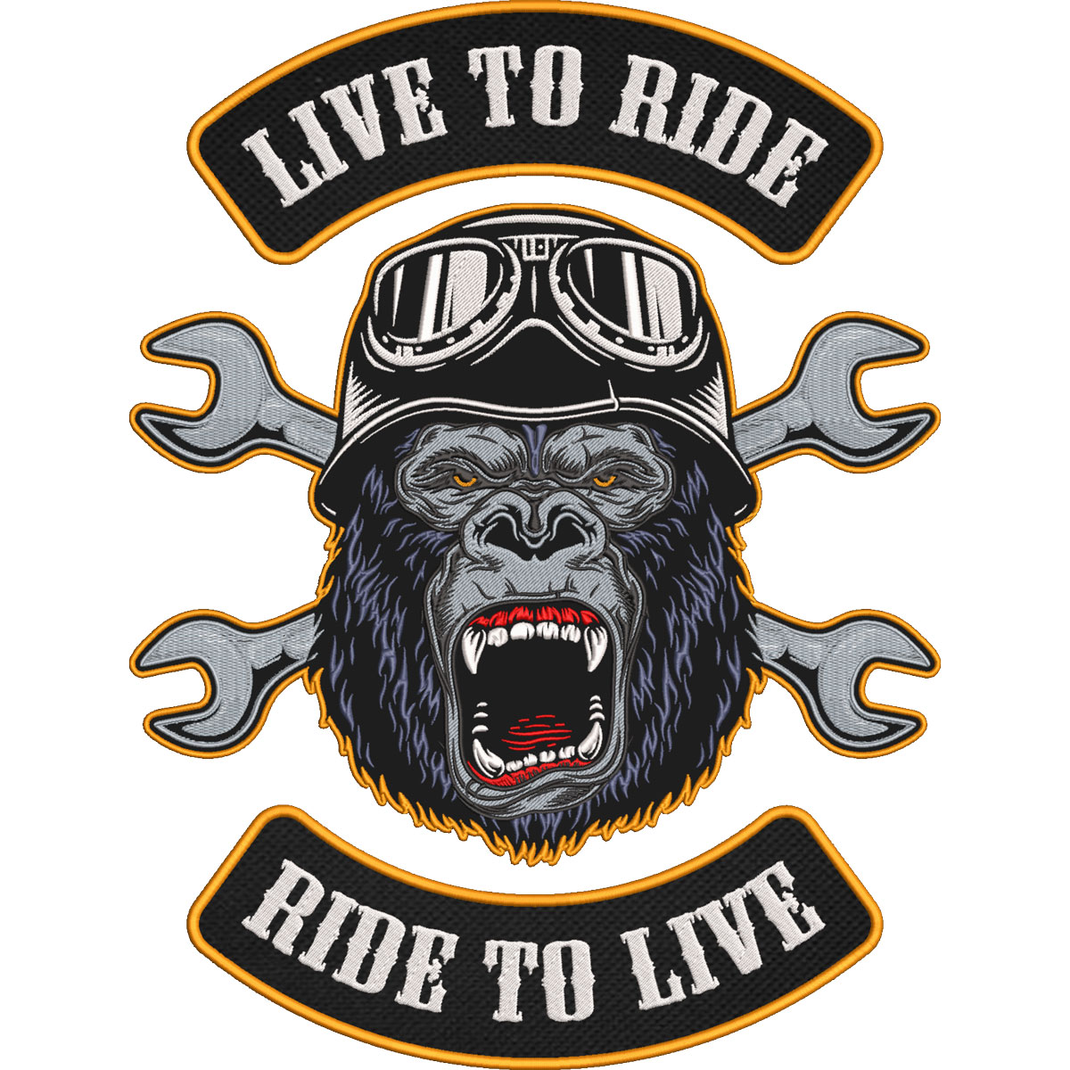 Live to Ride Ride to Live Gorilla Biker Patch β Large 3-Piece Embroidered Motorcycle Back Patch β Rocker Mechanic Skull Style 33x43cm-13x17"