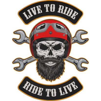 Live to Ride Ride to Live Skull Patch 3-Piece Biker Rocker Set – Full Embroidered Motorcycle Back Patch 33x43cm-13x17"