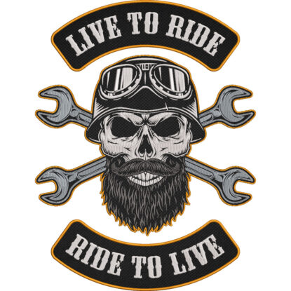 Live to Ride Ride to Live Skull Patch 3-Piece Biker Rocker Set –  33x43cm-13x17"