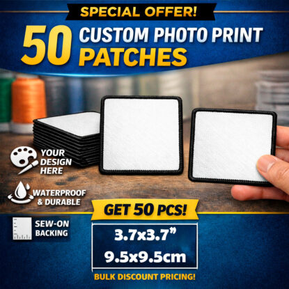 50-Pack Custom Square Photo Patches – Wholesale - Full Color Print