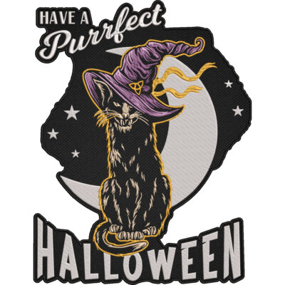 Have a Purrfect Halloween Patch – Black Cat Witch Embroidered Patch 30x23cm-12x9"