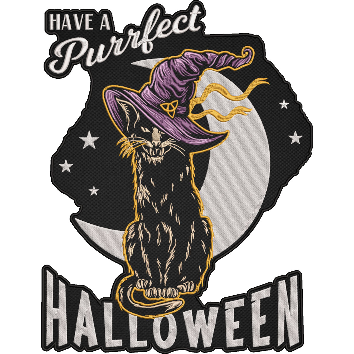 Have a Purrfect Halloween Patch – Black Cat Witch Embroidered Patch 30x23cm-12x9"