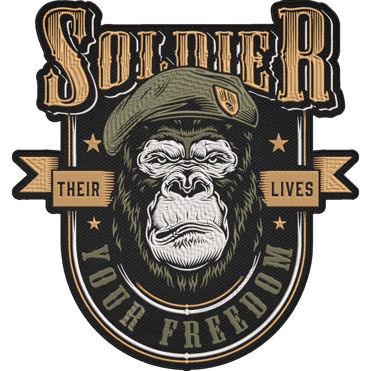 Soldier Their Lives Your Freedom Patch – Army Military Gorilla Beret Patch – Tactical Veteran Embroidered 30x28cm-12x11"