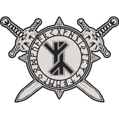 Algiz Rune Viking Patch – Norse Runic Circle with Crossed Viking Swords Embroidered Back Patch 30x21cm-12x9"