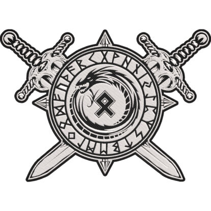 Jormungandr Rune Viking Patch – Norse Runic Circle with Crossed Viking Swords Embroidered Patch 30x21cm-12x9"