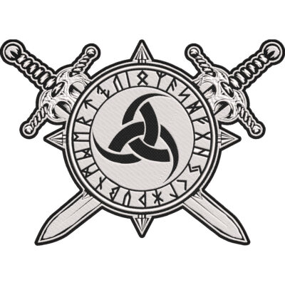 Norse Viking Triquetra Rune Circle with Crossed Swords Embroidered Patch – Nordic Symbol Design 30x21cm-12x9"