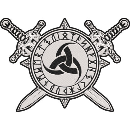 Norse Viking Triquetra Rune Circle with Crossed Swords Embroidered Patch – Nordic Symbol Design 30x21cm-12x9"