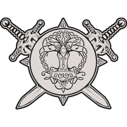 Thor’s Hammer Mjolnir Tree of Life Viking Patch – Norse Mythology Embroidered Back Patch 30x21cm-12x9"