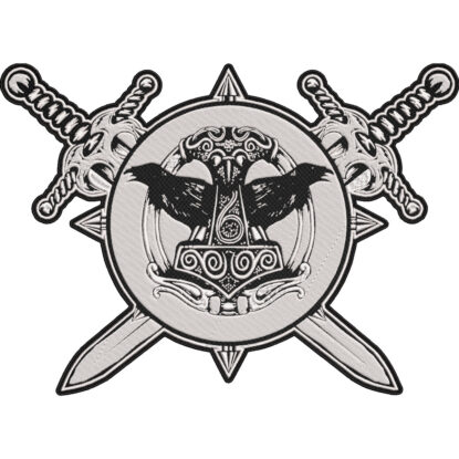 Viking Raven Mjolnir Patch – Thor’s Hammer with Odin Ravens Norse Mythology Embroidered Back Patch 30x21cm-12x9"