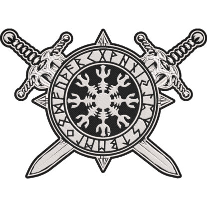 Vegvísir Viking Compass Patch – Norse Mythology Embroidered Biker Back Patch with Runic Circle 30x21cm-12x9"