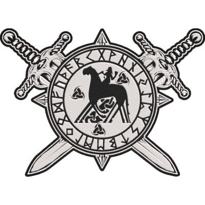 Viking Goat Rune Patch – Norse Mythology Goat with Runic Circle Embroidered Back Patch with Viking Swords 30x21cm-12x9"