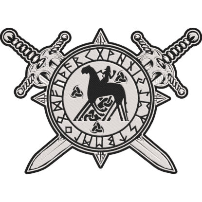 Viking Goat Rune Patch – Norse Mythology Goat with Runic Circle Embroidered Back Patch with Viking Swords 30x21cm-12x9"