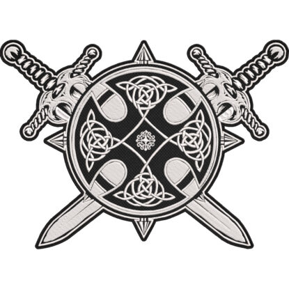Viking Mjolnir Circle Patch – Thor’s Hammer Knotwork Norse Symbol Embroidered Back Patch with Viking Swords 30x21cm-12x9"