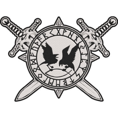 Viking Raven Patch – Odin Huginn Muninn Norse Mythology Biker Back Patch with Nordic Runes 30x21cm-12x9"