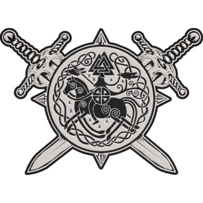 Viking Symbols Patch – Valknut and Mjolnir Norse Mythology Embroidered Back Patch with Viking Swords 30x21cm-12x9"