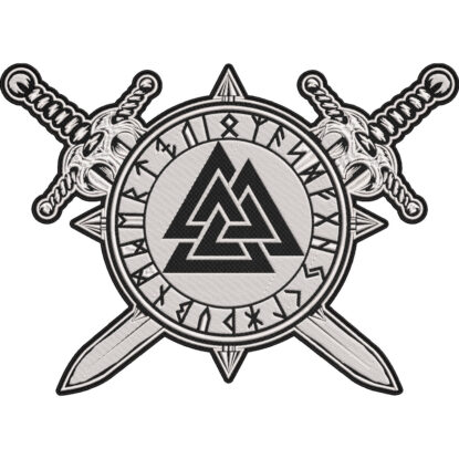 Viking Valknut Rune Circle with Crossed Swords Embroidered Patch – Norse Odin Symbol 30x21cm-12x9"